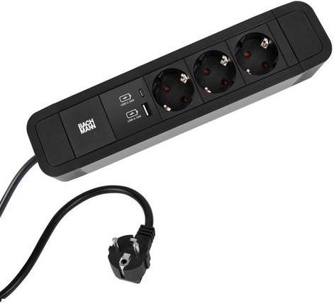 Bachmann Steckdosenleiste Schwarz mit USB-A und USB-C Anschlüssen - Bild 1