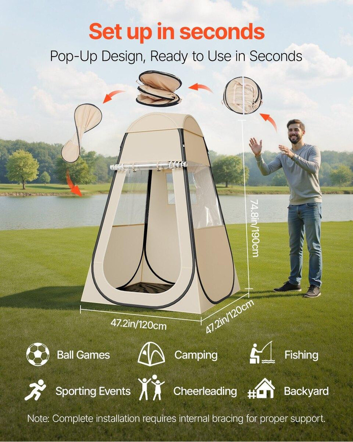 Pop-up Sportzelt für 1 Person mit Bodenmatte und Dachabdeckung, wasserdichtes Garten-Iglu-Kuppelzelt, B/T/H: 1,2 x 1,2 x 1,2 m - Bild 4