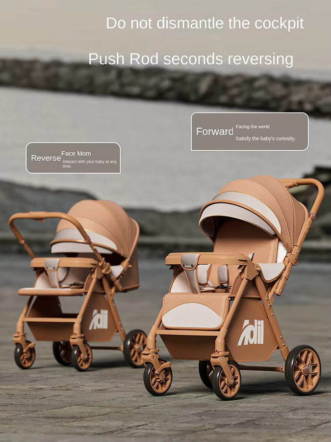 Wendebarer Kombi-Kinderwagen für Neugeborene in Beige mit 360 Grad schützendem Schlafpod und 180 Grad Rückenlehne zum Wirbelsäulenschutz - Bild 2