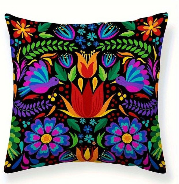 JMG Clothing Vintage Kissenbezug mit mexikanischem Blumenmuster in Multicolour, B/T: 45 x 45 cm - Bild 1