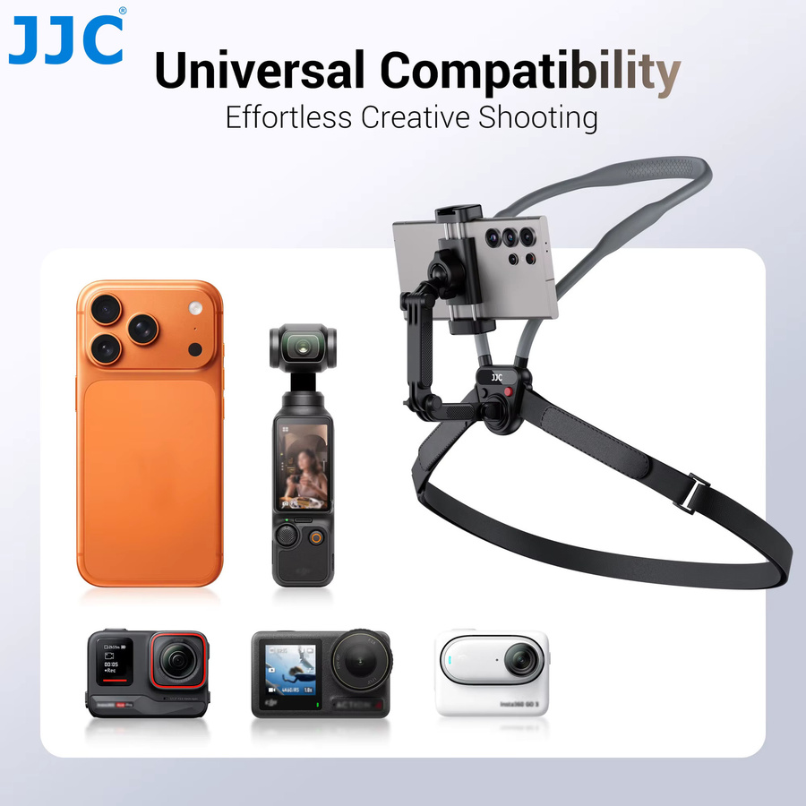 JJC Universeller Nacken-Handyhalter für POV Vlog und Selfie-Aufnahmen in Schwarz, kompatibel mit Samsung, DJI und GoPro - Bild 2