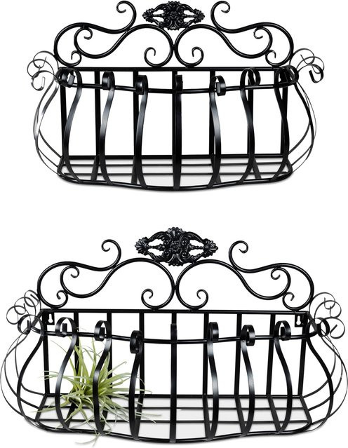 Formano 2er-Set Wandkörbe aus Metall in Schwarz, Rechteckig, B/H/T: 25,0 x 48,0 x 30,0 cm - Bild 1