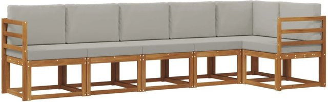 vidaXL Outdoor-Sofagarnitur in L-Form aus massivem Akazienholz mit Kissen, Natur und Hellgrau - Bild 1