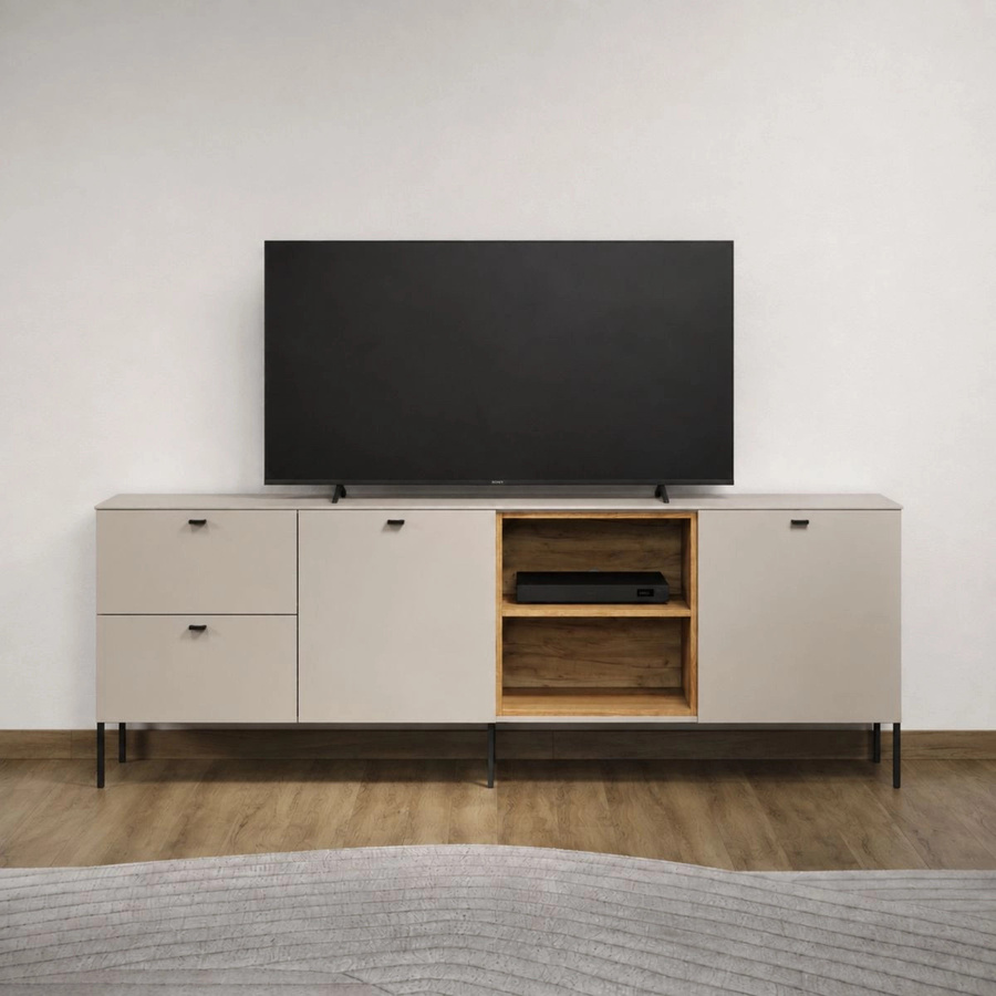 Sideboard Jardins von TOP.FURN in Sand und Eiche mit Soft-Close-Schubladen, Breite: 200 cm, Höhe: 75 cm - Bild 5
