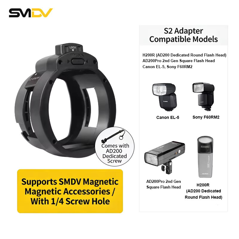 SMDV Softbox-Adapter für Godox und Nanlite, kompatibel mit Sony und Canon, Schwarz, für Blitzgeräte mit quadratischem oder rundem Kopf - Bild 2