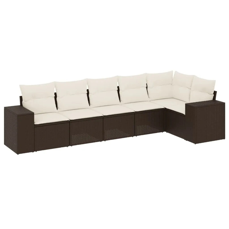 vidaXL 6-teilige Garten-Sofagarnitur in L-Form aus braunem Poly-Rattan mit Sitzkissen und Stauraum - Bild 2
