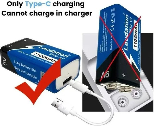 Roza Cinnie Wiederaufladbarer 9V Lithium-Akku mit 1100 mAh und USB-C-Anschluss - Bild 1