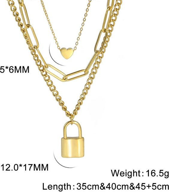 Halskette Edelstahl, Herzschloss Anhänger, Gold, Damen, 45-50 cm - Bild 1