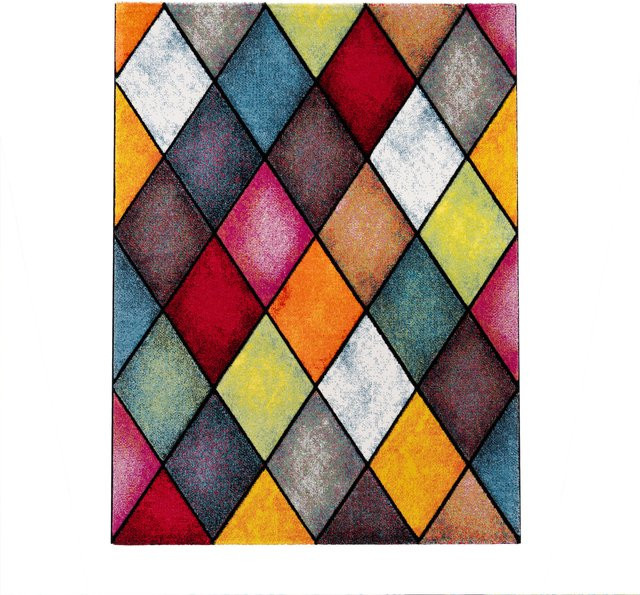 Moderner Teppich Samara mehrfarbig mit Rautenmuster und Hoch-Tief-Effekt, B: 200 cm, L: 290 cm - Bild 1