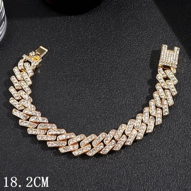 YIRAN Jewelry Armband, Cuban Link, 12mm, Zinklegierung, Gold, Kristall, Unisex - Bild 1