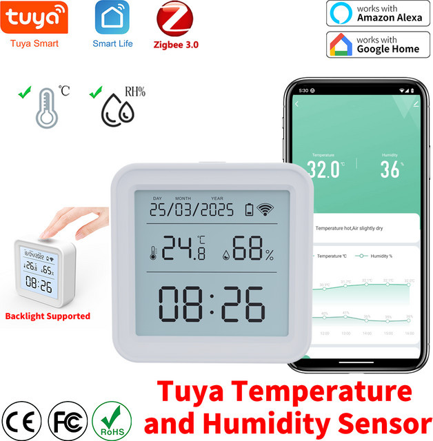 Tuya Zigbee Temperatur- und Feuchtigkeitssensor in Weiß mit Smart Life Integration für Alexa und Google Home - Bild 1