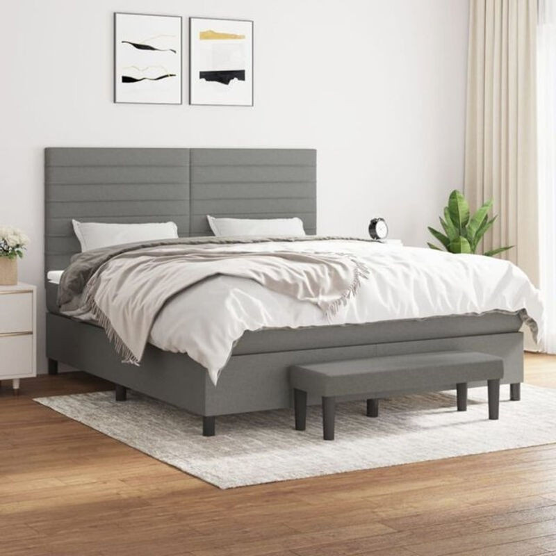 Vidaxl Boxspringbett mit Matratze in Anthrazit und Grau aus Stoff, B/T: 180 x 200 cm - Bild 1