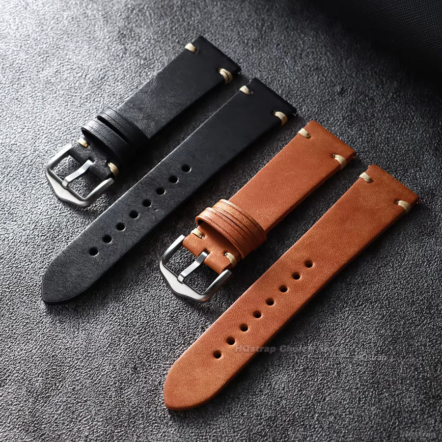 HQstrap Uhrenarmband Leder, Schwarz, Unisex, Vintage - Bild 2