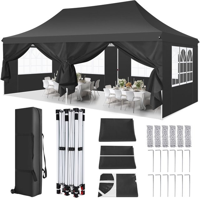 Homfa Pop-up-Zelt Pavillon in Schwarz mit 6 Seitenwänden, wasserdicht und UV 50+, B/T/H: 600 x 300 x 300 cm - Bild 1