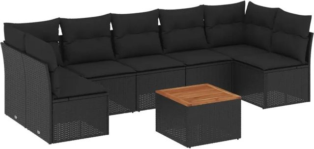 vidaXL 8-teilige Garten-Sofagarnitur aus Poly-Rattan und Akazienholz in Schwarz mit Kissen - Bild 1