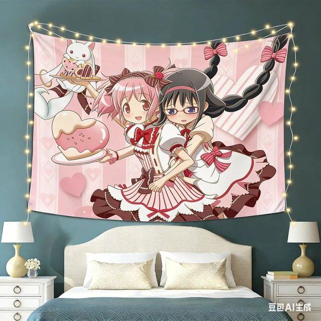 VIKAMA Magical Girl Madoka Magica Anime Wandteppich, Mehrfarbiger Wandbehang für dein Zuhause, Breite: 60 cm, Höhe: 40 cm - Bild 1