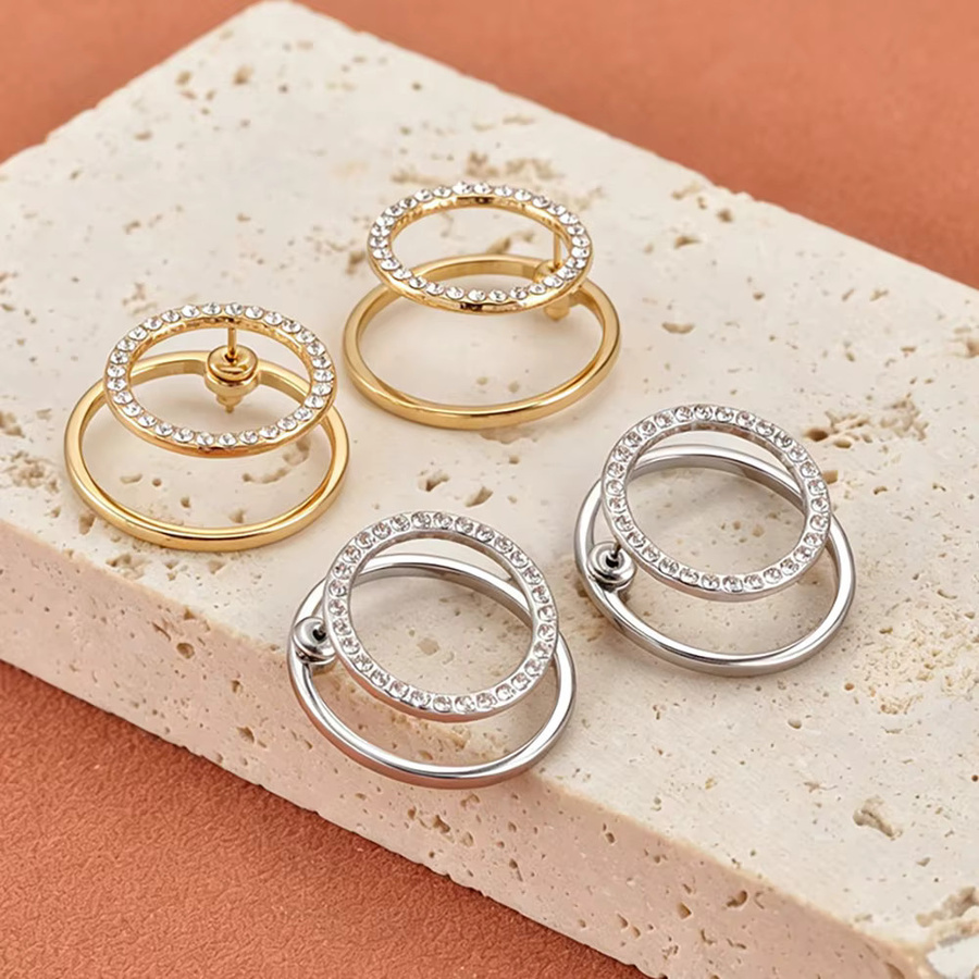 Lokaer Kreis-Ohrstecker, Edelstahl, Gold, Zirkonia, Damen - Bild 2