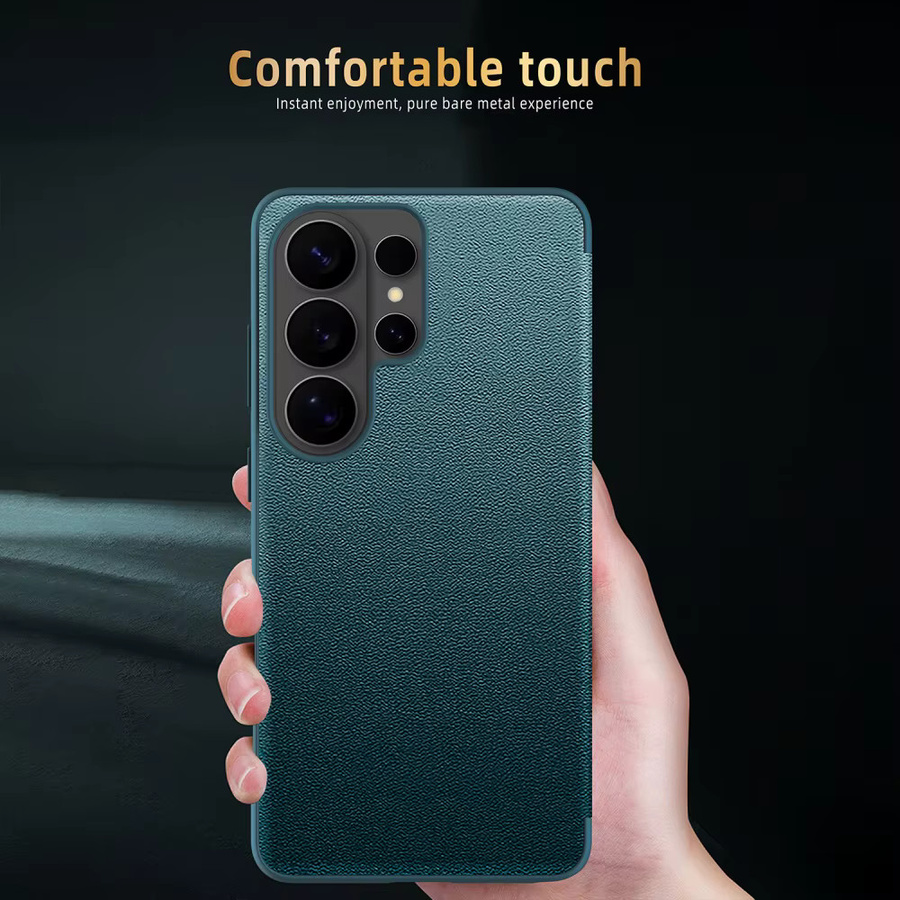 Luxuriöse Smart-Display-Fensterhülle aus Leder für Samsung Galaxy S26 Ultra, S25, S24 Plus, S23 und S22 mit Kartenfach in Grün - Bild 2
