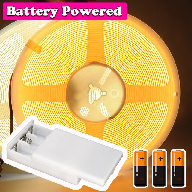 Acosh Neon COB-LED-Lichtleiste Warmweiß, batteriebetrieben mit 3 AA Batterien, selbstklebendes flexibles LED-Band für Schrankbeleuchtung und Möbel, Breite: 8 mm - Bild 1
