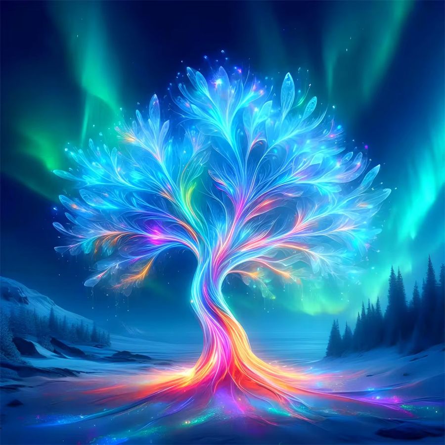 Potdemiel 5D DIY Diamantmalerei Abstraktes Baum Landschaft Mosaik Set Rund Multicolor - Bild 3