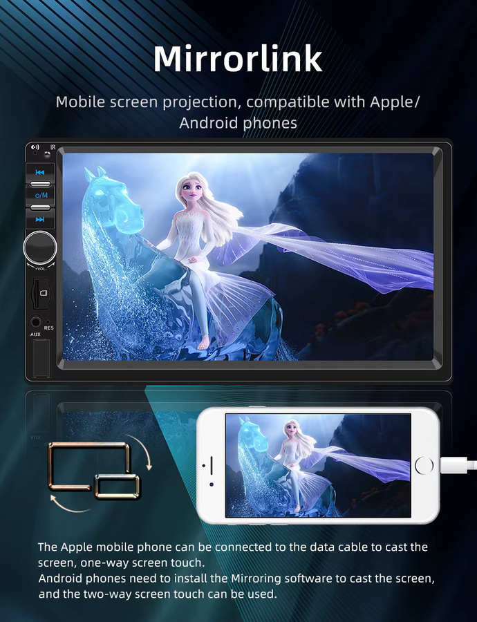 ESSGOO 7 Zoll Autoradio mit Android Auto und Apple CarPlay, Double DIN MP5 Player mit Bluetooth, USB, AUX, FM und Mirror Link in Schwarz - Bild 3