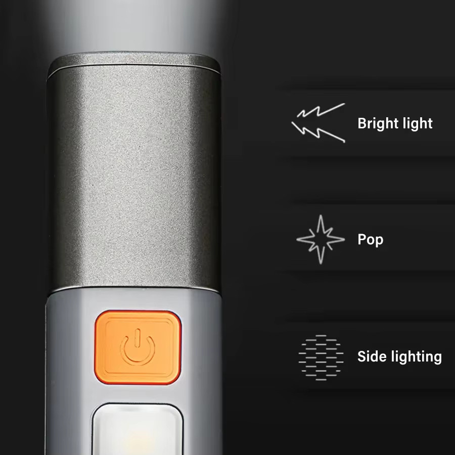 Smiling Shark SD1023 LED-Taschenlampe mit XPE-LED, USB wiederaufladbar, zoombar und integriertem Haken, Grau - Bild 4