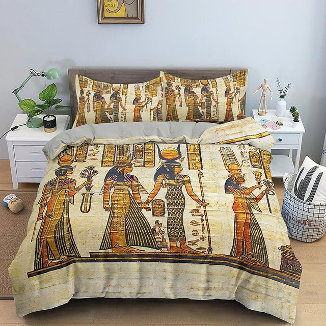 Bettwäscheset Ägypten mit altem Schriftbild, Pharao und Pyramiden für Kinder, B/B: 140 x 210 cm, Mehrfarbig - Bild 1