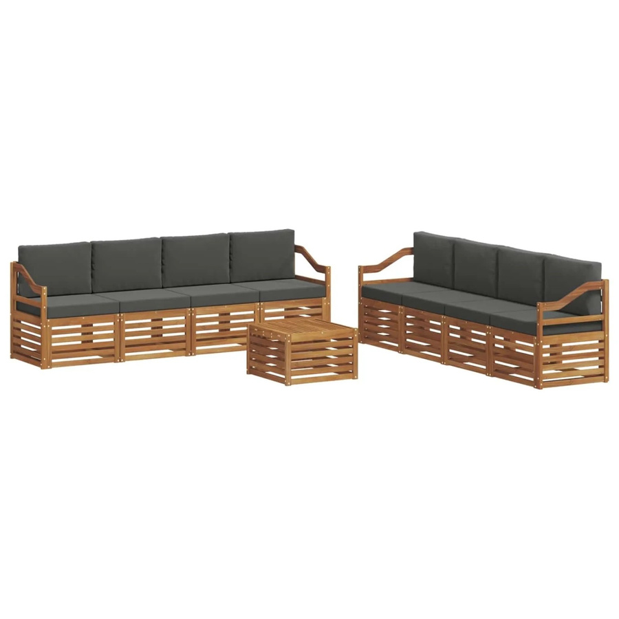 vidaXL Sofagarnitur 9-teilig aus Massivholz Akazie in Natur und Anthrazit mit Sitz- und Rückenkissen im modernen Latten-Design - Bild 2