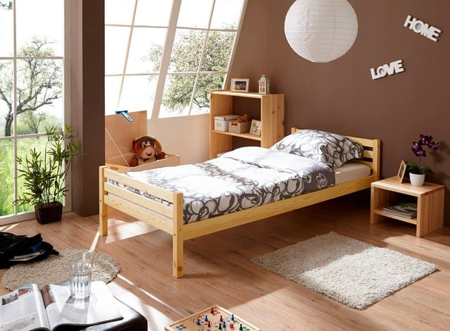 TiCAA Einzelbett Nadine aus massiver Kiefer in Natur mit Schubladen, B/T/H: 90 x 190 x 103 cm - Bild 1