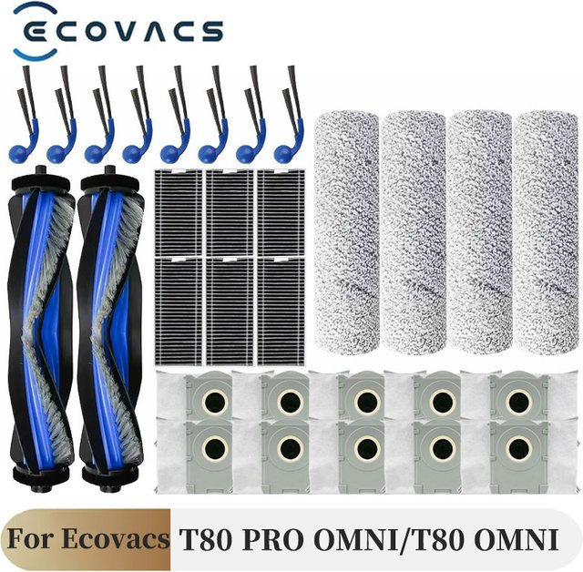 Ecovacs Ersatzteil-Set für T80 PRO OMNI und T80 OMNI mit Hauptrolle, Mopp-Tuch, Seitenbürste, Staubbeutel und HEPA-Filter - Bild 1
