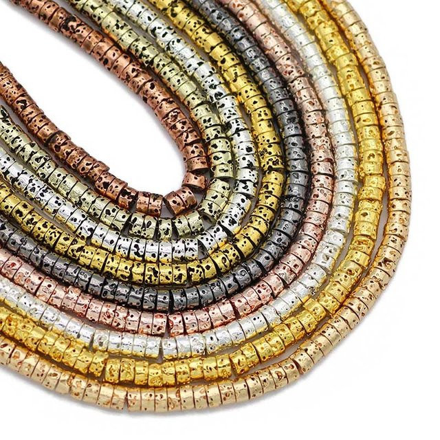 WLYeeS Spacer Perlen, Vulkangestein Naturstein, Gold Farbe, Unisex - Bild 1