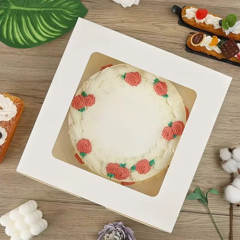 10 Stück Bäckereiboxen aus Pappe mit klarem Fenster in Weiß, ideale Gebäckboxen für Cupcakes und Pralinen, B/T/H: 24,13 x 24,13 x 8,89 cm - Bild 3