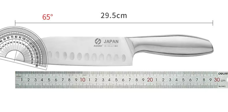 SHUOJI Santoku-Küchenmesser aus Edelstahl mit antihaftbeschichteter Klinge und Hohlgriff, Silber, Klingenlänge: 17,8 cm - Bild 3