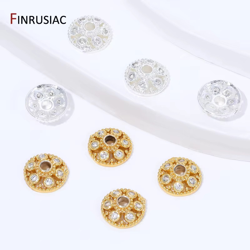 FINRUSIAC Abstandshalterperlen, 18 Karat vergoldetes Messing, Zirkon, 8 mm - Bild 1