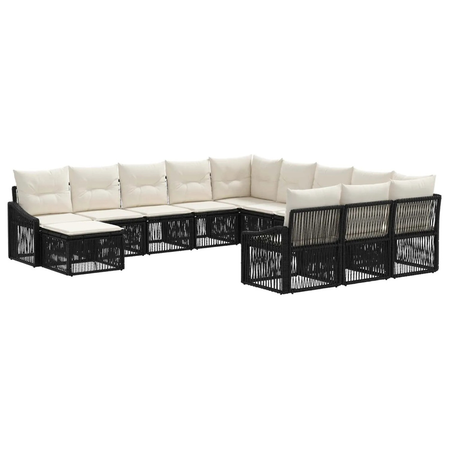 vidaXL Gartensofa-Set 12-tlg. in Schwarz aus Poly-Rattan mit Polsterung und Ottomane für Garten, Balkon und Terrasse - Bild 2
