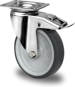 CASCOO Lenkrolle Serie P2T2 mit Totalfeststeller und Gleitlager aus Edelstahl, Durchmesser: 100 mm, Farbe: Silber/Grau - Bild 1