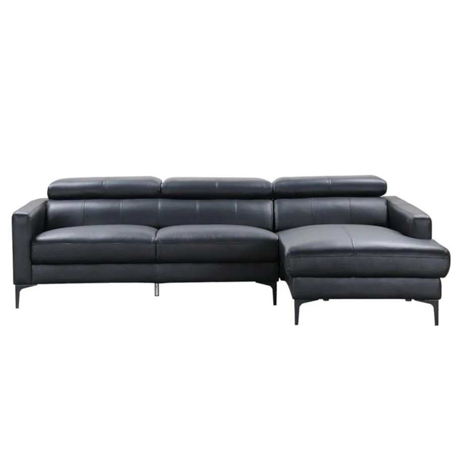 Vente-unique Sofa Florence in Schwarz aus Büffelleder ohne Schlafmöglichkeit mit L-Form und Armlehnen, Breite: 253 cm - Bild 2