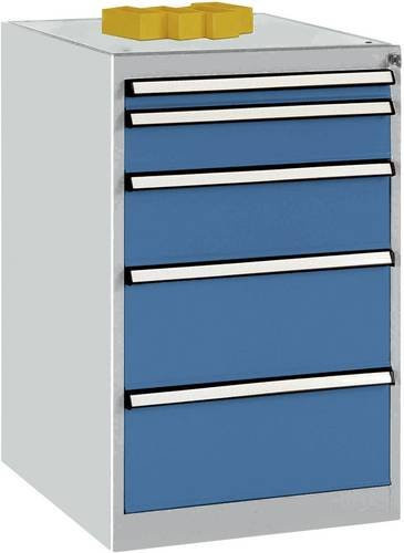 Manuflex BASETEC Schubfachschrank TP1041.0002 Stationär mit 5 abschließbaren Schubfächern, Lichtgrau und Brillantblau - Bild 1