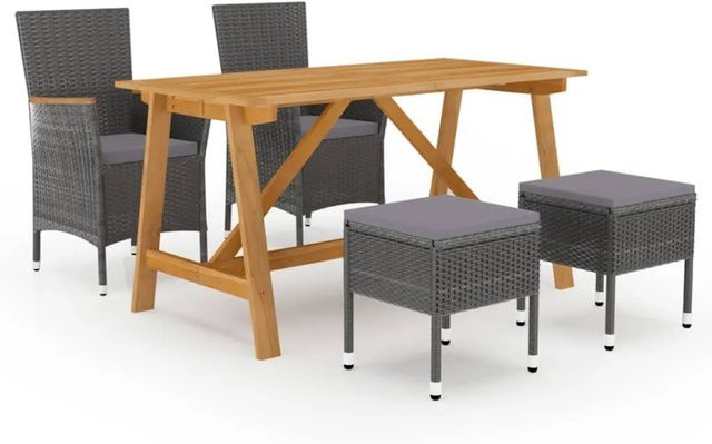 vidaXL 5-tlg Garten-Essgruppe Modell 91 aus Polyrattan und Akazienholz in Grau - Bild 1