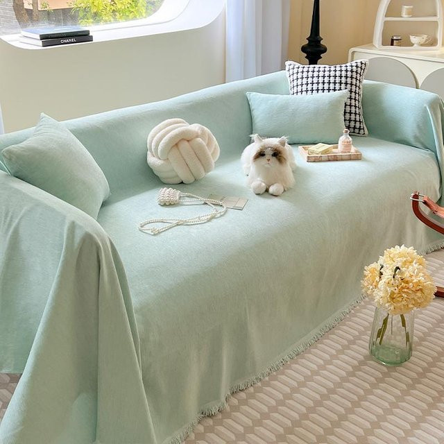 Super Six Chenille Sofaüberwurf in Creme mit Kissen, Anti-Katzenkratz Stoff, B/B: 180 x 130 cm - Bild 1