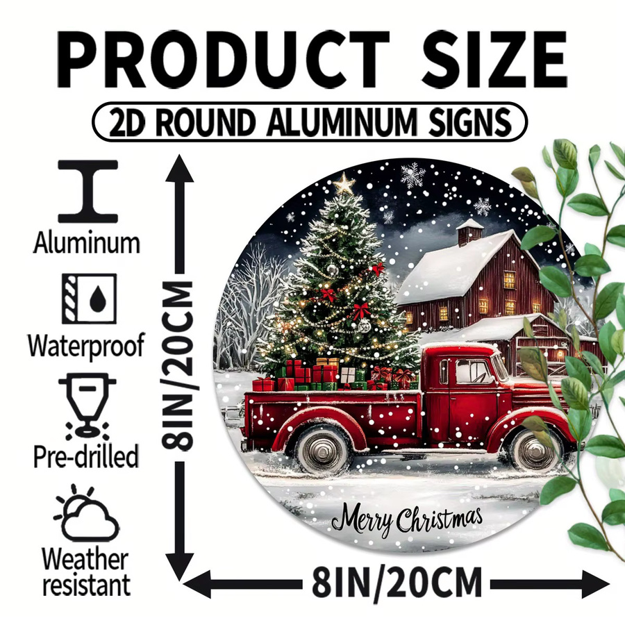 Potdemiel Rundes Aluminiumschild Weihnachts-LKW mit Haus im Schnee als Metalldekoration für Wand und Küche, Mehrfarbig, Durchmesser: 20 cm - Bild 3