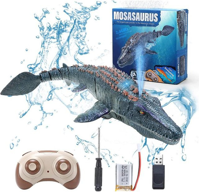 LYZRC Mosasaurus RC Unterwasser Spielzeug mit Licht und Spray, grau - Bild 1