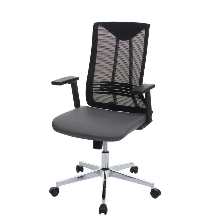 Ergonomischer Bürostuhl MCW J53 in Grau aus Kunstleder mit Kopfstütze und Höhenverstellung - Bild 3