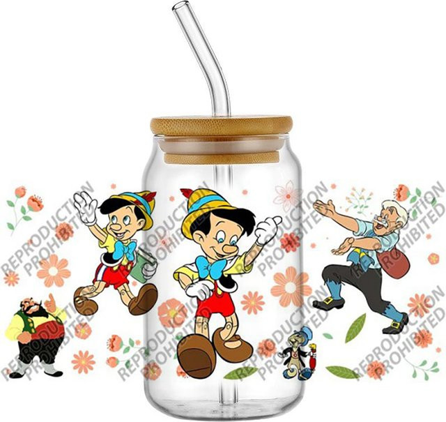 Pinocchio UV DTF 3D-Transferaufkleber für Glasbecher, bunte Cartoon-Aufkleber für DIY-Bastelarbeiten und kreative Geschenke - Bild 1
