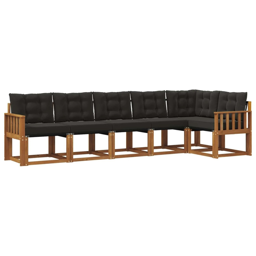 vidaXL Outdoor-Sofagarnitur 6-teilig aus Akazienholz und Textilene in Schwarz und Natur mit Kissen und Armlehnen - Bild 2