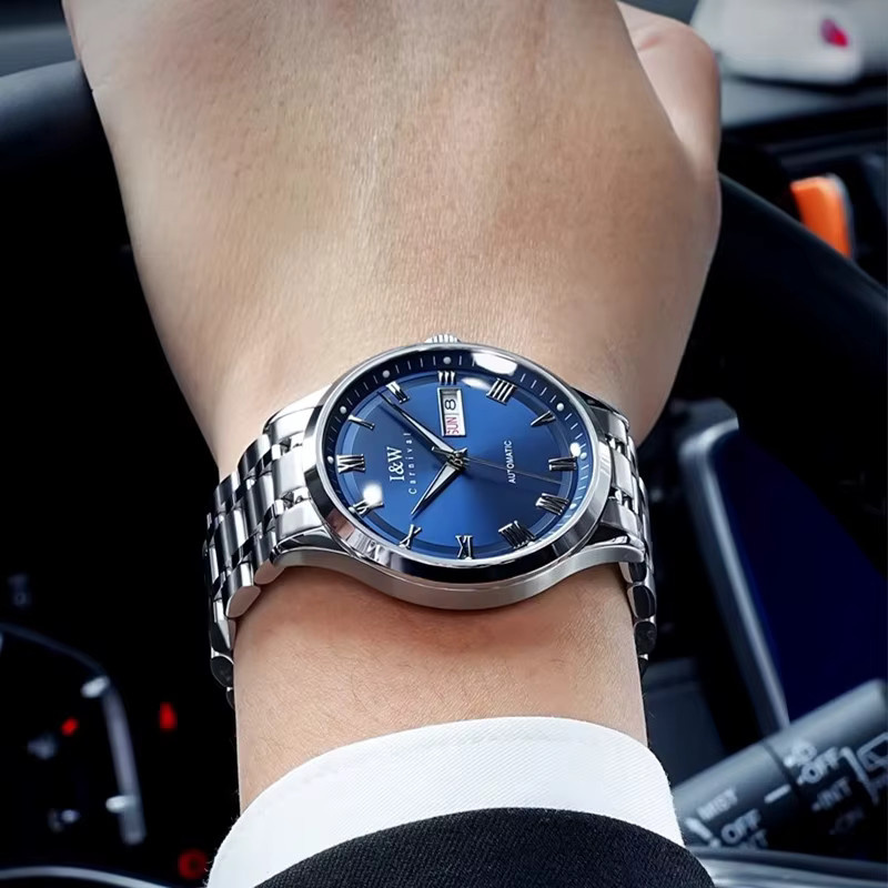 KARNEVAL Armbanduhr Automatik, Edelstahl, Blau, Herren - Bild 2