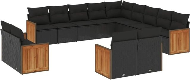 vidaXL 13-tlg. Garten-Sofagarnitur in U-Form aus Poly-Rattan und Metall mit Kissen in Schwarz - Bild 1