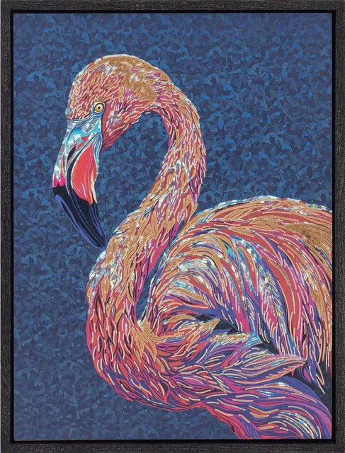 Art Universe Leinwandbild Schillender Flamingo in Blau und Multicolour, Breite: 32 cm, Höhe: 42 cm - Bild 1