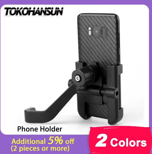 TOKOHANSUN Aluminium Smartphone Halterung für Lenker oder Spiegel, Schwarz, passend für 4 bis 6 Zoll Handys - Bild 1