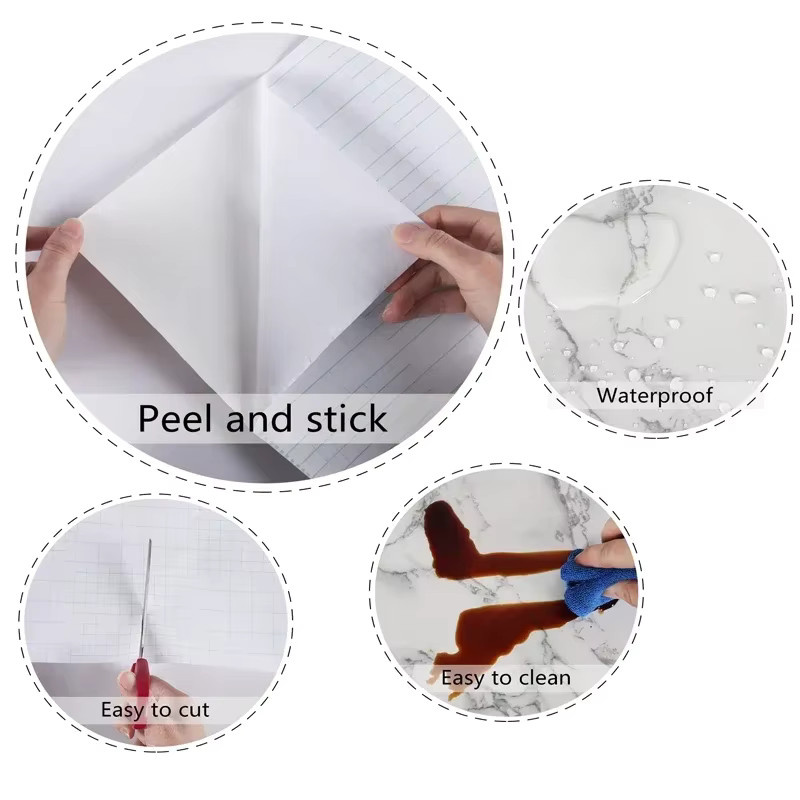 KADUO Selbstklebende Marmor Tapete aus PVC in Gemstone Grey, Wasserdicht und Glänzend für Küche und Wohnbereich - Bild 4